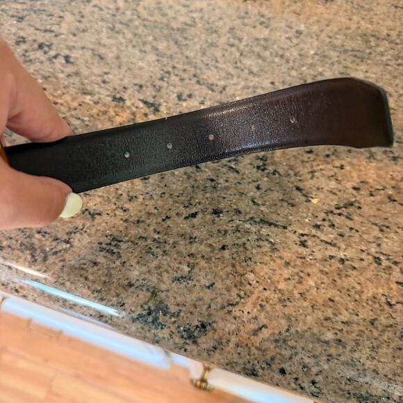 VTG Christian Dior Reversible Black & Brown Skinny Leather Belt Gold Buckle EUC main image 5